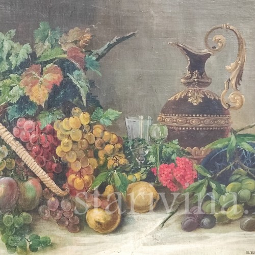 Картина маслом Натюрморт с кувшином и виноградом, Германия, 1924 год.