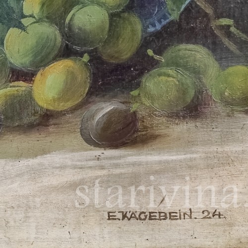 Картина маслом Натюрморт с кувшином и виноградом, Германия, 1924 год.