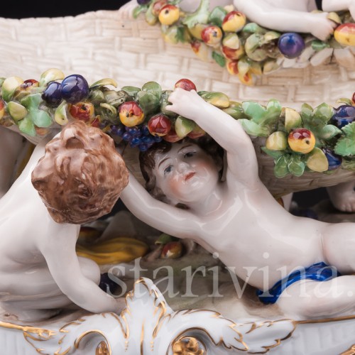 Декоративная фарфоровая Фруктовница с путти, Muller & Co, Германия, пер. пол. 20 в.