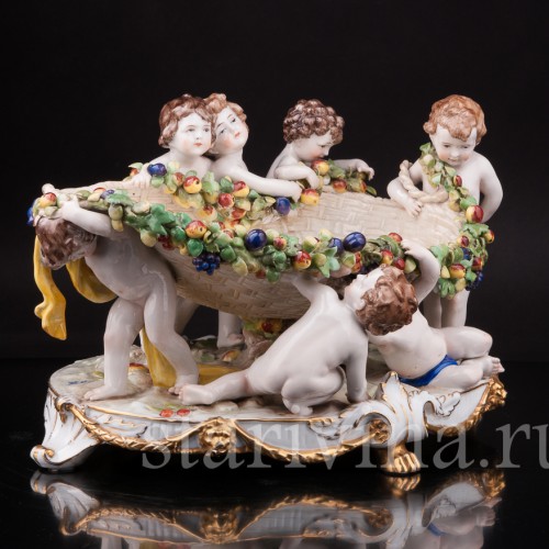 Декоративная фарфоровая Фруктовница с путти, Muller & Co, Германия, пер. пол. 20 в.