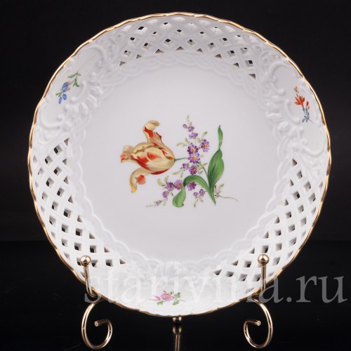 Декоративное фарфоровое Блюдо желтый тюльпан, Meissen, Германия, 1982 г.