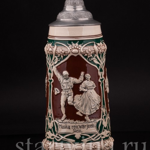 Старинная пивная кружка "Не будь камнем!", 1 л, Jakob Goldschmidt, Германия, кон. 19 - нач. 20 вв.