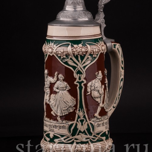 Старинная пивная кружка "Не будь камнем!", 1 л, Jakob Goldschmidt, Германия, кон. 19 - нач. 20 вв.