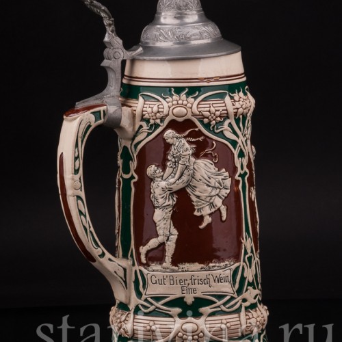Старинная пивная кружка "Не будь камнем!", 1 л, Jakob Goldschmidt, Германия, кон. 19 - нач. 20 вв.