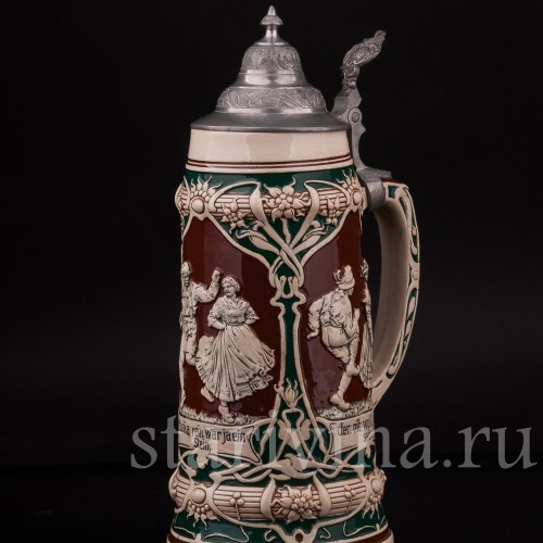 Старинная пивная кружка "Не будь камнем!", 1 л, Jakob Goldschmidt, Германия, кон. 19 - нач. 20 вв.