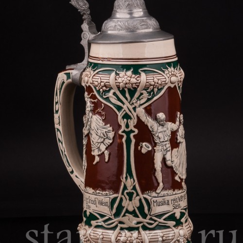 Старинная пивная кружка "Не будь камнем!", 1 л, Jakob Goldschmidt, Германия, кон. 19 - нач. 20 вв.