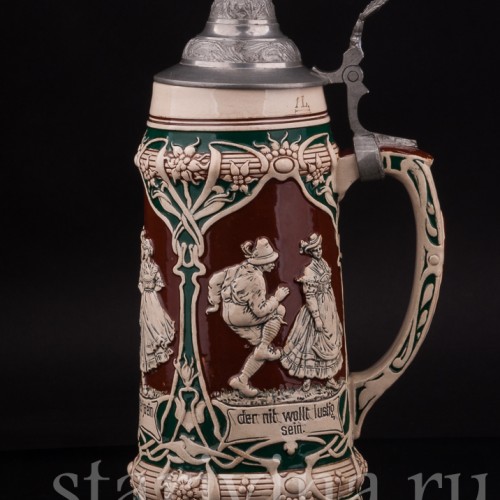 Старинная пивная кружка "Не будь камнем!", 1 л, Jakob Goldschmidt, Германия, кон. 19 - нач. 20 вв.