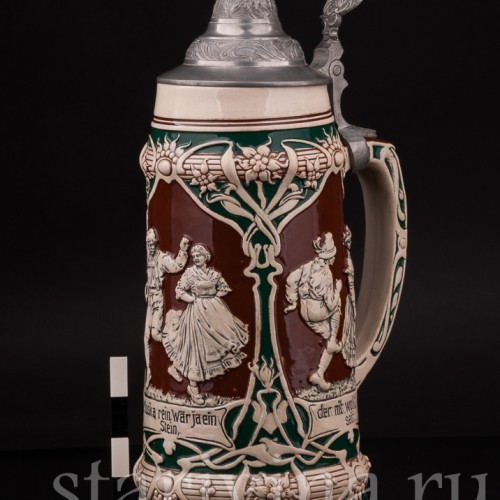 Старинная пивная кружка "Не будь камнем!", 1 л, Jakob Goldschmidt, Германия, кон. 19 - нач. 20 вв.