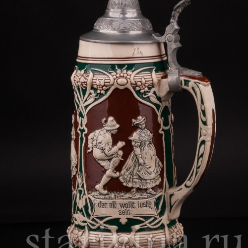 Старинная пивная кружка "Не будь камнем!", 1 л, Jakob Goldschmidt, Германия, кон. 19 - нач. 20 вв.