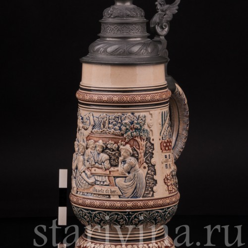 Старинная пивная кружка Садись рядом, 1 л, Reinhold Merkelbach, Германия, 1900 г.