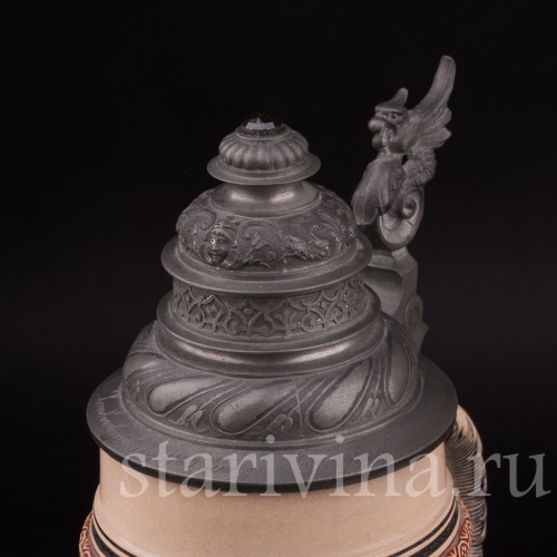 Старинная пивная кружка Садись рядом, 1 л, Reinhold Merkelbach, Германия, 1900 г.