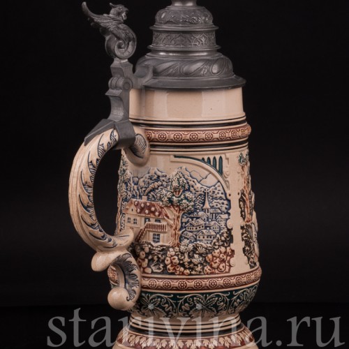 Старинная пивная кружка Садись рядом, 1 л, Reinhold Merkelbach, Германия, 1900 г.