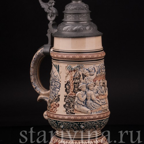 Старинная пивная кружка Садись рядом, 1 л, Reinhold Merkelbach, Германия, 1900 г.