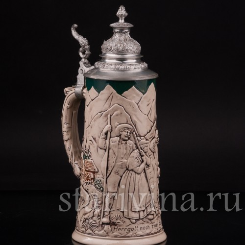 Пивная кружка "Ещё два часа!" 0.5 л, Rosskopf & Gerz, Германия, 1901-1917 гг.