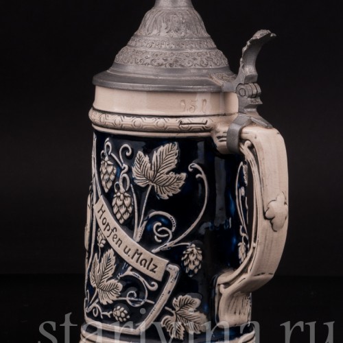 Старинная пивная кружка Хмель и солод, 0,5 л, Wick Werke AG, Германия, 1920-50 гг.