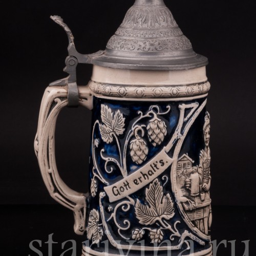 Старинная пивная кружка Хмель и солод, 0,5 л, Wick Werke AG, Германия, 1920-50 гг.