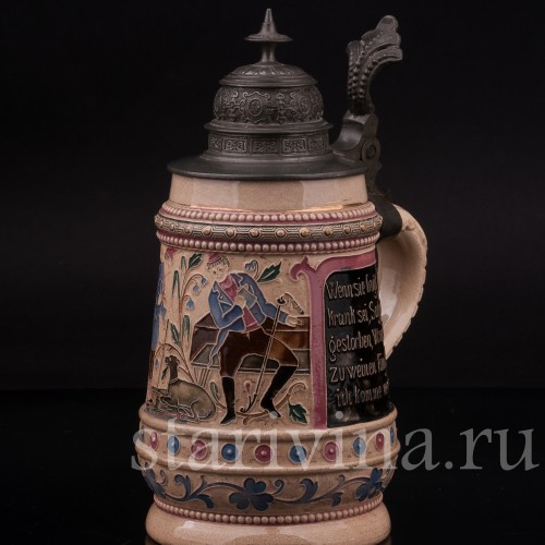Старинная пивная кружка Студент и странник, 1/2 л, Diesinger, Германия, кон. 19 - нач. 20 в.