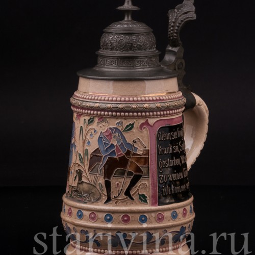 Старинная пивная кружка Студент и странник, 1/2 л, Diesinger, Германия, кон. 19 - нач. 20 в.