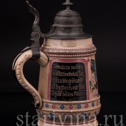 Старинная пивная кружка Студент и странник, 1/2 л, Diesinger, Германия, кон. 19 - нач. 20 в.