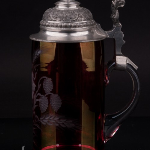 Старинная стеклянная кружка Ячмень, хмель и цветы, 0.5 л, Германия, сер. 20 в.