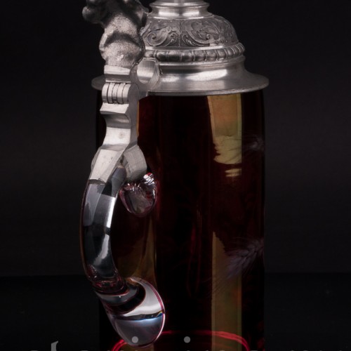 Старинная стеклянная кружка Ячмень, хмель и цветы, 0.5 л, Германия, сер. 20 в.