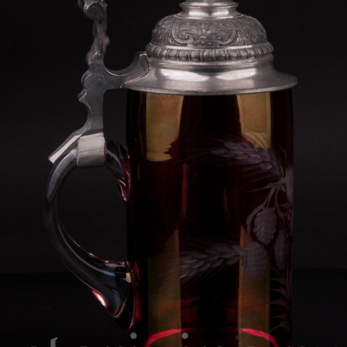 Старинная стеклянная кружка Ячмень, хмель и цветы, 0.5 л, Германия, сер. 20 в.