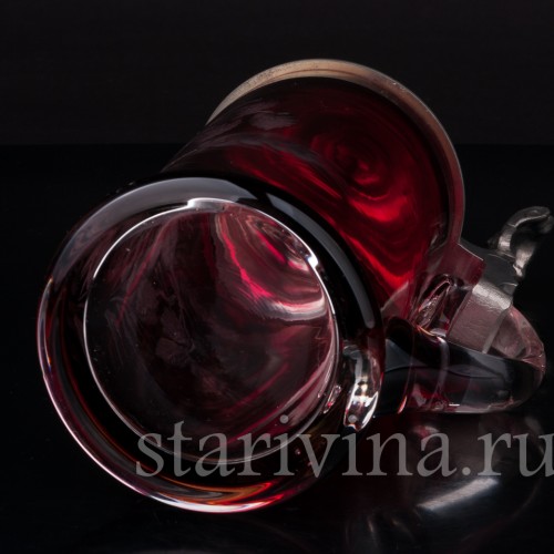 Старинная стеклянная кружка Ячмень, хмель и цветы, 0.5 л, Германия, сер. 20 в.