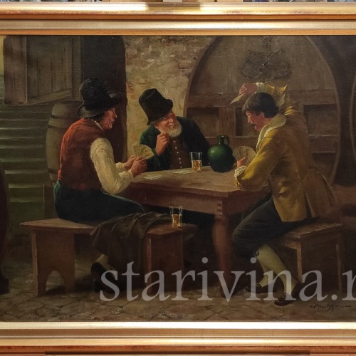 Картина маслом Игроки в карты, Германия, перв. пол. 20 в.