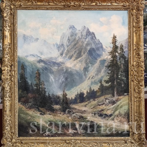 Картина маслом на холсте Альпийский пейзаж, Германия, перв. пол. 20 в.