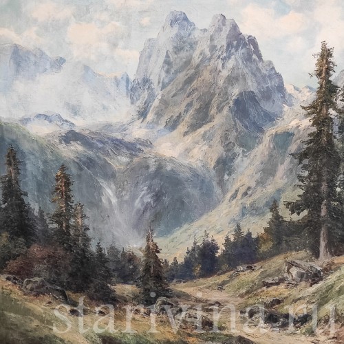 Картина маслом на холсте Альпийский пейзаж, Германия, перв. пол. 20 в.