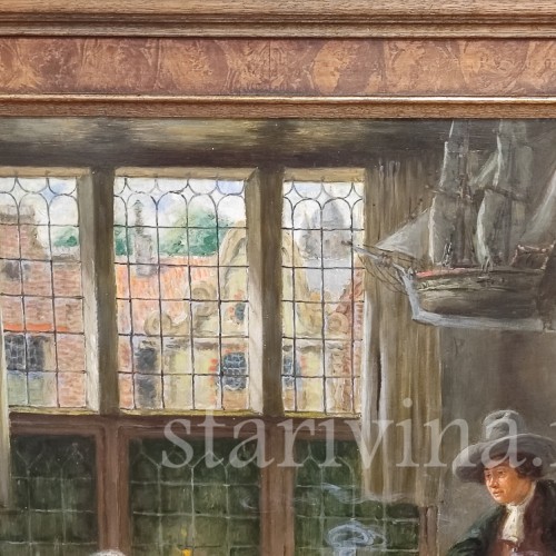 Картина маслом Курящие мужчины в гостиной, Германия, перв. пол. 20 в.