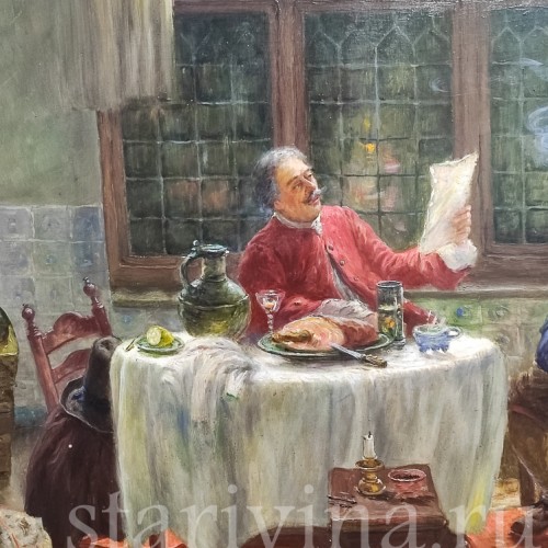 Картина маслом Курящие мужчины в гостиной, Германия, перв. пол. 20 в.