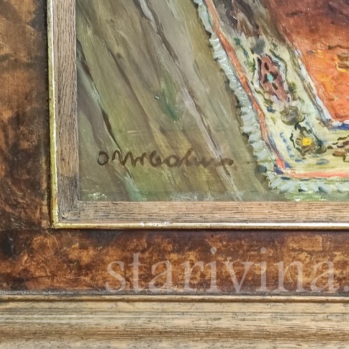 Картина маслом Курящие мужчины в гостиной, Германия, перв. пол. 20 в.