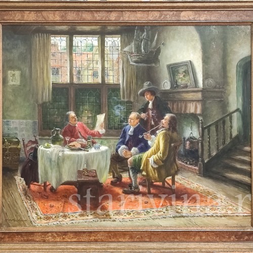 Картина маслом Курящие мужчины в гостиной, Германия, перв. пол. 20 в.
