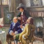 Картина маслом Курящие мужчины в гостиной, Германия, перв. пол. 20 в.