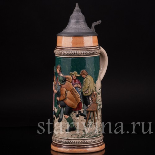 Старинная пивная кружка Всегда весел, 1 л, Германия, перв. пол. 20 в.