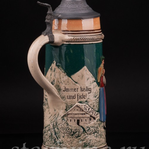 Старинная пивная кружка Всегда весел, 1 л, Германия, перв. пол. 20 в.