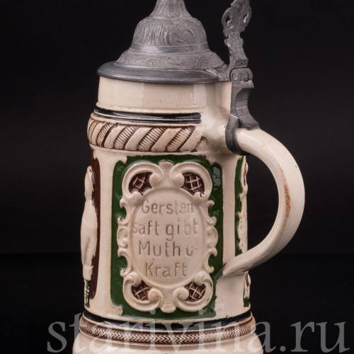Старинная пивная кружка Мужество и сила, 1/2 л, Германия, перв. пол. 20 в.