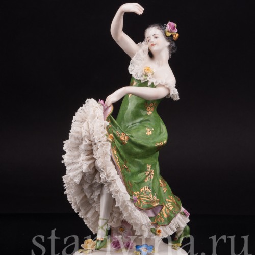 Фарфоровая статуэтка Испанская танцовщица, кружевная, Volkstedt, Германия, сер. 20 в.