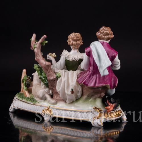 Фарфоровая статуэтка Пара с овечкой, кружевная, Unterweissbach, Германия, 1958-76 гг.