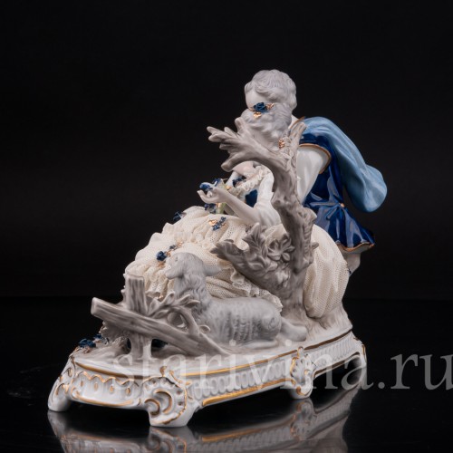 Фарфоровая статуэтка Пара с овечкой, кружевная, Unterweissbach, Германия, 1980 гг.