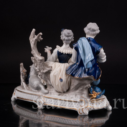 Фарфоровая статуэтка Пара с овечкой, кружевная, Unterweissbach, Германия, 1980 гг.