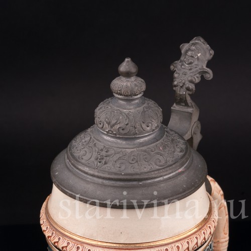 Старинная пивная кружка В таверне, 1 л, Reinhold Hanke, Германия, кон. 19 - нач. 20 вв.