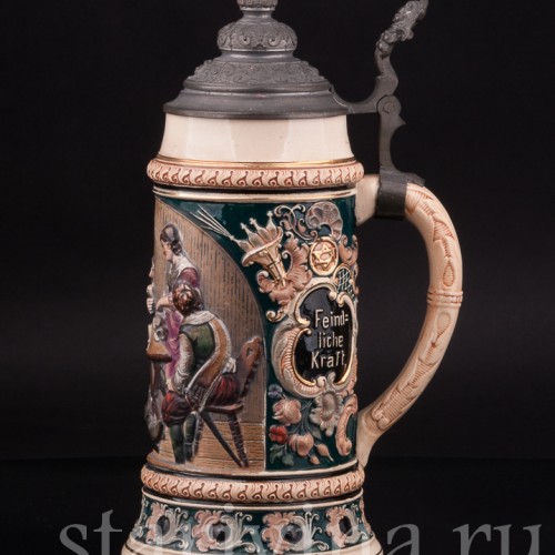 Старинная пивная кружка В таверне, 1 л, Reinhold Hanke, Германия, кон. 19 - нач. 20 вв.