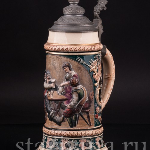 Старинная пивная кружка В таверне, 1 л, Reinhold Hanke, Германия, кон. 19 - нач. 20 вв.