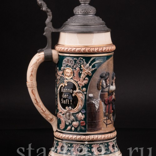 Старинная пивная кружка В таверне, 1 л, Reinhold Hanke, Германия, кон. 19 - нач. 20 вв.