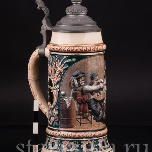 Старинная пивная кружка В таверне, 1 л, Reinhold Hanke, Германия, кон. 19 - нач. 20 вв.