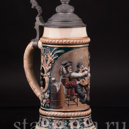 Старинная пивная кружка В таверне, 1 л, Reinhold Hanke, Германия, кон. 19 - нач. 20 вв.