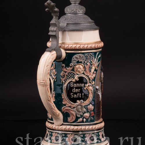 Старинная пивная кружка В таверне, 1 л, Reinhold Hanke, Германия, кон. 19 - нач. 20 вв.