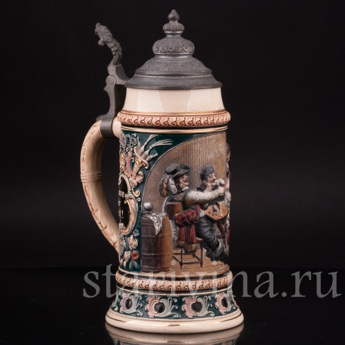 Старинная пивная кружка В таверне, 1 л, Reinhold Hanke, Германия, кон. 19 - нач. 20 вв.